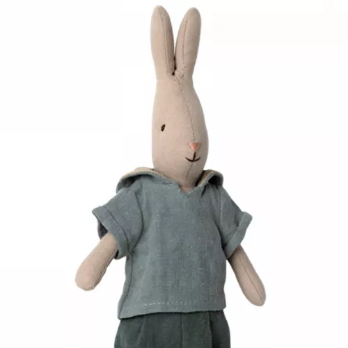 Maileg Knuffelkonijn Blauw Shirt - Maat 1 - 28 Cm - Afbeelding 2