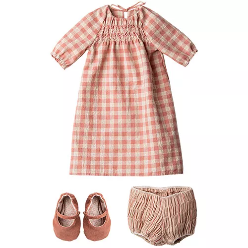 Maileg Poppenkleding Geruite Jurk Met Schoenen - Knuffelkonijn - Maat 5